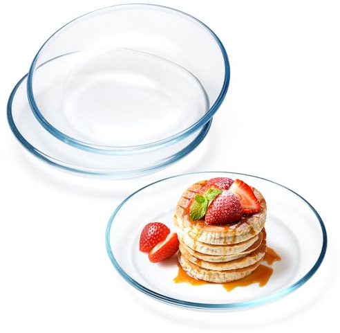 NUTRIUPS 3 Stück 17,8 cm kleine Glasteller, klare Dessertteller aus gehärtetem Glas, Glasteller-Set für Vorspeisen, Obst, Kuchen, Salat, spülmaschinen- und mikrowellengeeignet