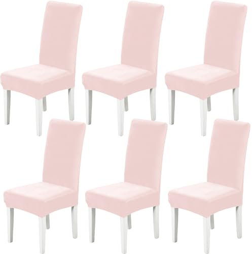 Xundefeng 6er Set Stretch Samt Stuhlhussen für Esszimmerstühle, Schutz Hussen für Stühle Schwingstühle, Dekoration Stuhlbezug für Haus, Küche, Hotel, Party - Rosa