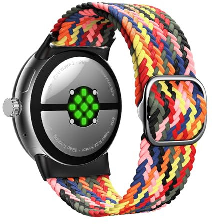 Astorgos Geflochtenes Armband Kompatibel mit Google Pixel Watch 3 41mm/Pixel Watch 2/Pixel Watch, Verstellbares Elastisches Stoff Armband Gewebtes Band, Bunte Rosa