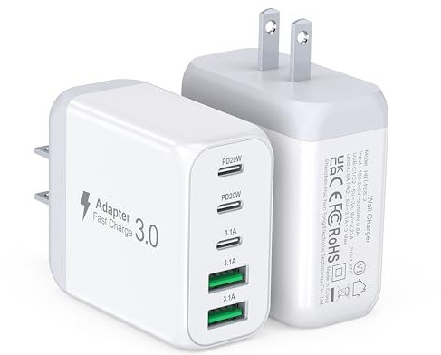 60W USB C Wall Charger Block, 2Pack 5-Port C Charger Fast Charging Block Dual PD Power Adapter&QC 3.0 Wall Plug Multiport Type C Charging Cube Brick for iPhone 12/13/14/15/16/17 Pro Max, iPad,Samsung
