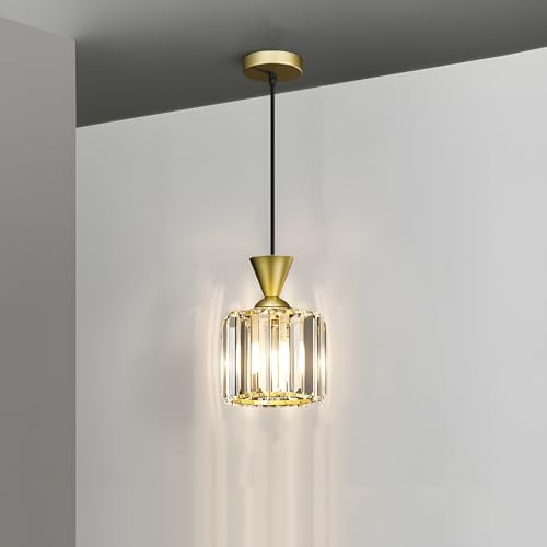 NIUNIAJ Pendelleuchte Modern Esstisch Hängelampe E27,1 Flammig Kristall Pendellampe Gold 150CM Max Höhenverstellbar Pendellampe für Wohnzimmer Schlafzimmer Küche Esszimmer (Ohne Leuchtmittel)