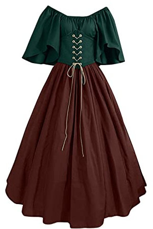Rouingdd Mittelalter Kleidung Damen Trompetenärmel Retro Renaissance Cosplay Dress Maxikleid Große Größen Party Festlich Kostüm Feenkleid Viktorianisches Gothic Kleider Corsagenkleid