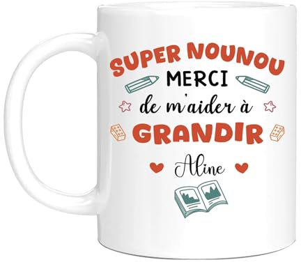 HALUMI Taza de café personalizada – Super Niñera Gracias Por ayudarme a crecer – Idea de regalo original única para niñera – Nombre/texto personalizado – 440 ml