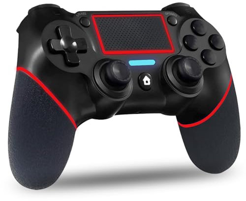 Maegoo Mando para PS4 Inalámbrico, Reemplazo Joystick Gamepad Compatible con PS4 PRO SLIM PC Windows, Mando para PS4 con Doble Vibración, Panel Táctil, Jack Audio 3.5mm(Type-c Rojo)