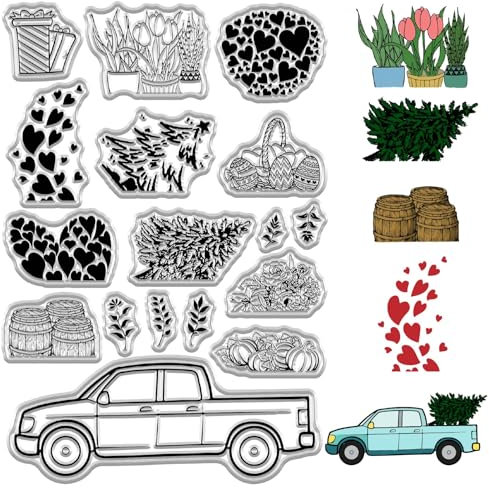 craspire Geschenk Auto Klarer Stempel Zum Basteln Wiederverwendbar Blume Weihnachtsbaum Kürbis Halloween Transparente Vintage Stempel Grußkartenherstellung DIY Scrapbooking Journaling Fotoalben