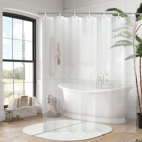 VARHHUXHA Duschvorhäng, 180x200 Transparent Dusche Vorhänge mit Gewicht Magnet unten, Duschvorhang Transparent,Plastik Wasserdicht Duschvorhänge, PEVA Badvorhang für Badezimmer mit 12 Haken