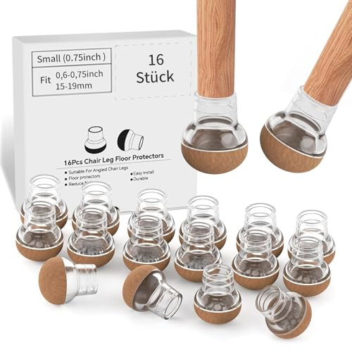 Lot de 16 embouts de pieds de chaise ronds, transparents, en silicone – Capuchons de protection pour pieds de chaise avec coussinets en feutre épais pour protéger les sols, éviter le bruit et les