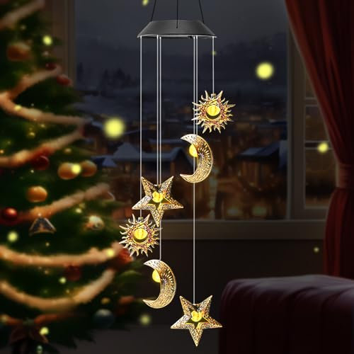 YCSYHQQX Carillons éoliens solaires avec Soleil,Solaires Carillons Éoliens pour Jardin,Lune, étoile, lanternes pour l'extérieur,Lampes solaires pour décoration et cadeauxl