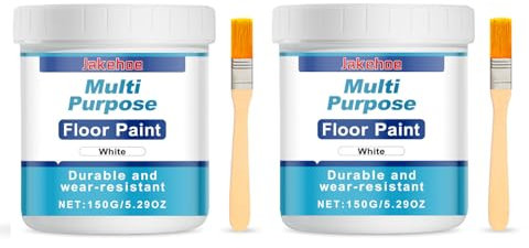 2Pcs Universal Floor Paint,Hardwearing Industrial Floor Coating, Non Slip Floor Paint Multi Surface Concrete Brick Stone Wood Metal Floors Workshops Factory Steps Showroom Garage Floors 300ml (White)