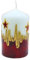 Edle Stumpenkerze, Tischkerze, Dekokerze, Wachskerze mit Weihnachtsmotiv, Weihnachtskerze als Stumpen Christstern, in weiß, rot und gold, H/Ø: ca. 11 x 6 cm.