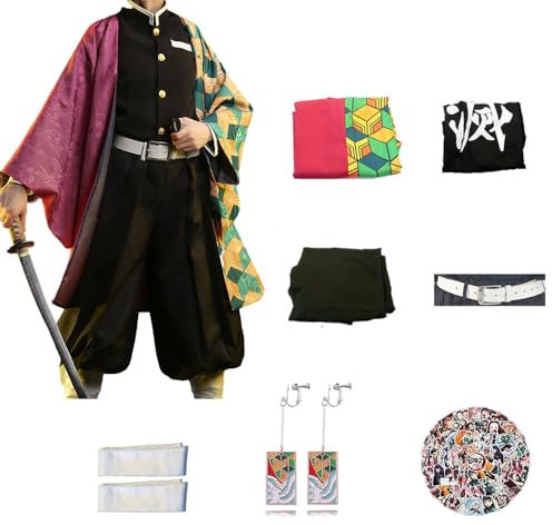 Anime Dämon Kimetsu Tomioka Giyuu Cosplay Outfit Mitsuri Full Set Für Halloween Kimono Zubehör Männer Junge Anzug Uniformen (M, Navy)