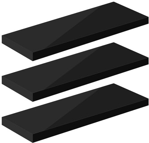eSituro Étagère Murale, Lot de 3, Étagère Murale Noire Brillante, Étagère Flottante, Étagère Suspendue, Étagère de Rangement Décorative pour Salon Cuisine Bureau Salle de Bain, 70x22.9x3.8 CM