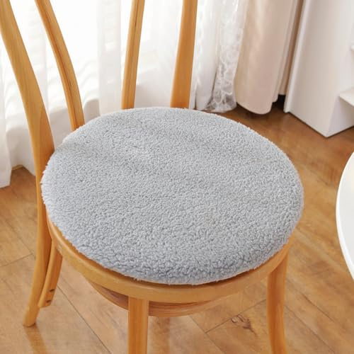 Plüsch-Stuhlkissen aus Lammwollimitat mit Reißverschluss, Winter Warm zu Halten rutschfeste Abnehmbar Waschbar Sitzkissen Rund, Stuhlauflage für Haus & Garten für Kinder und Erwachsene (Grau, 45 cm)