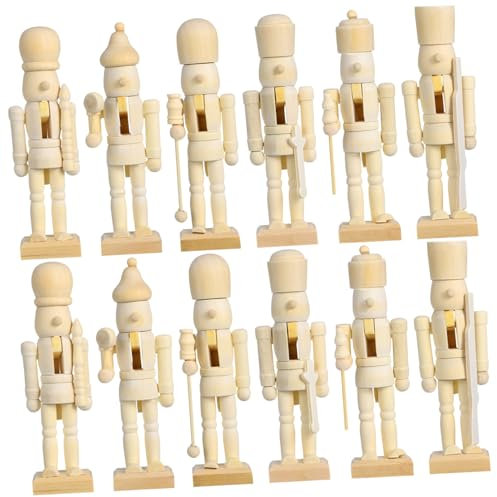 WATIIFUFU Lot de 12 Mini Casse-Noisette en Bois Inachevés, Décorations DIY Non Peintes, Ornements De Noël pour Maison, Salon Et Chambre, Décorations Festives Personnalisables