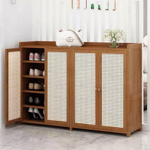 Warmiehomy Bamboo Shoe Cabinet with Doors, 6-Tier Shoe Cabinets Storage for Boots or Heels Freestanding Shoe Cupboard for Hallway, Living Room, Gateway, 83cm*32cm*118cm, Brown