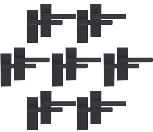 HANDLEZONE® 7 Pairs of Levada Grip Black Matt Designer Lever Latch Door Handle Set on Long Flat Backplate, for Internal Doors