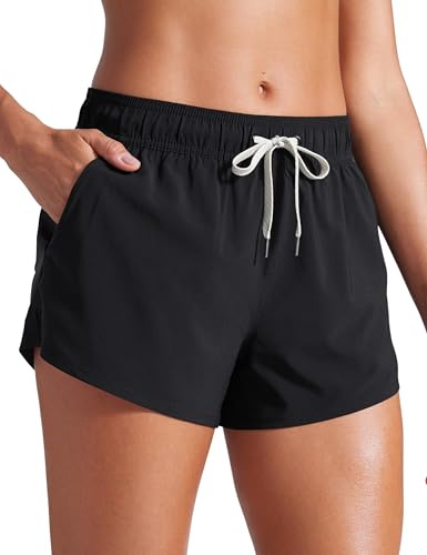 CRZ YOGA Side Slit Board Shorts 8 cm | Schnelltrocknend, Integrierter Slip, High Waisted, Bauchkontrolle, Swim, Beach, Bikini Bottoms für Damen