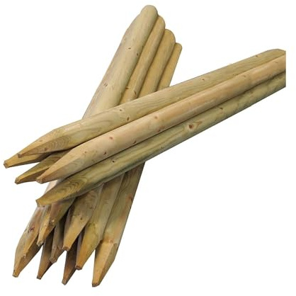 Round Fence Posts Pressure Treated Timber Rounded Garden Stakes Wooden Garden Stakes & Fence Stakes Tree Stakes Wooden Posts Fence Posts for Fencing Tree Support (2, 120 x 8cm)