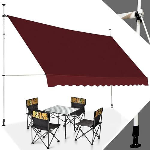 RELAX4LIFE Store Banne Rétractable 4M sans Perçage avec Manivelle, Bordeaux | Auvent Balcon Rétractable en Tissu Oxford Anti-UV Imperméable, Hauteur Réglable 2-3M, Store Banne pour Porte Fenêtre Boutique