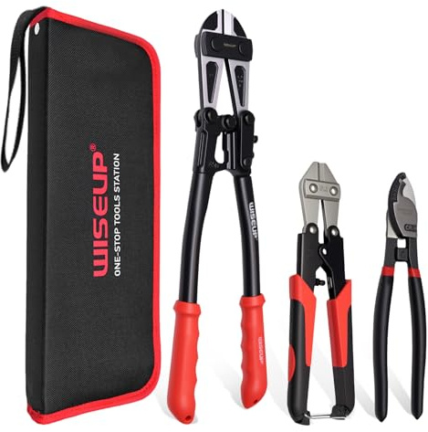 WISEUP 3 st bultskärare tång set, 35,5 cm slitstark och 20,3 cm mini bult skärare, 20,3 cm vajer rep skärare med bärväska, lätt klipplås, stålhullingad tråd, kedjor