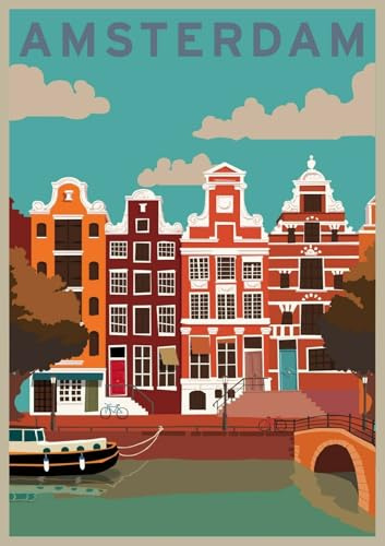 Top Banana Gifts Amsterdam Travel Poster Wall Plaque Decor Outdoor Indoor Panel Vintage Retro MetalTin Sign in 3 Sizes or Fridge Magnet (Fridge Magnet)