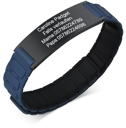 Personnalisé Bracelet SOS Identification Enfant - Bracelet Enfant Perdu Personnalisable avec Plaque Gravée Prénom Numéro Téléphone Sécurité RÉglable Magnétique Bande Silicone pour Garçon Fille