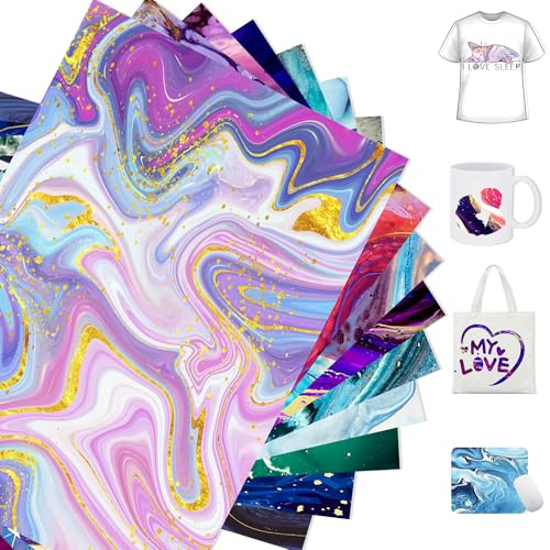Pack of 9 Infusible Ink Transfer Sheets 12.2”x8.5” Sublimation Paper for T-Shirt Printing, Mug, Coasters & DIY Projects with Iron-On Transfer Technology (Marble)