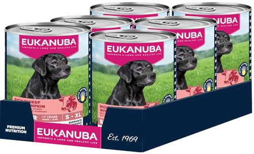 Eukanuba Senior Hundefutter Nass mit Rind und Kürbis, Getreidefreies Premium Nassfutter für ältere Hunde, 6 x 400 g Dosen