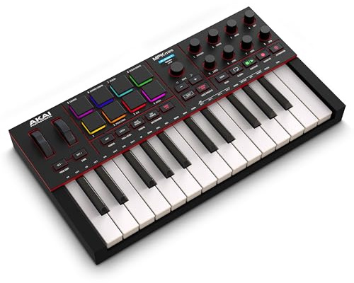 Akai Professional MPK Mini IV USB-C MIDI Keyboard Controller for Beginners and Producers - MPC Drum Pads, 360° Knobs, Pitch & Mod Wheels, Lessons and Music Production Software with 1000+ Sounds, Black