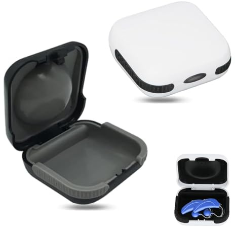 Aiyraa 2 Pack Hearing Aid Case, Waterproof Protective Storage Box with Silicone Cushion, Anti-Drop 65x65x30mm Compact Hard Storage Box for 2 Aids, (Black+White)