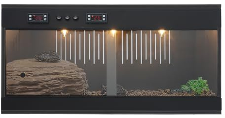 JAYEUW Reptilien Terrarium PVC Reptilienzuchtbox mit Intelligentem Thermostat Zwei Unabhängige Temperaturzonen Reptile Fütterungsbox LCD-Anzeige für Gecko, Chamäleon 80 * 40 * 40cm (Schwarz)