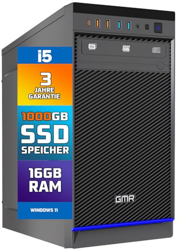 GMR Ultra i5 Office PC - Business Office Computer | 3 Jahre Garantie | 16 GB RAM | 1000GB SSD M.2 | DVD±RW | USB 3 | Windows 11 Pro | WiFi-Bluetooth
