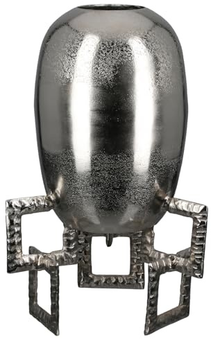 GILDE Vase Rocket aus Aluminium - rund - strukturiert - silberfarben - Höhe 40cm x Breite 25cm - wasserdichte Blumenvase