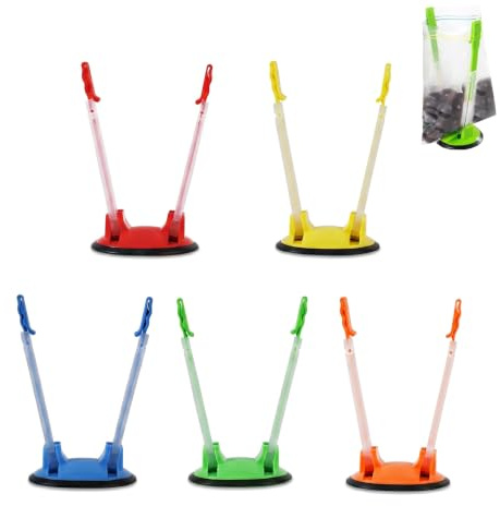Baggy Rack Holder, 5 Pcs Freezer Bag Racks, 7.09 x 4.06 x 3.54 inches Adjustable Sandwich Bag Stand Holders Freezer Bags Stand for Kitchen Waste-Bags (5 Colours)