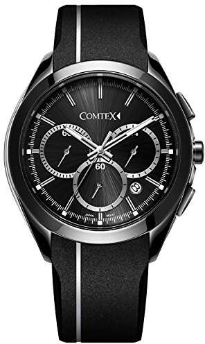 Comtex Herren Armbanduhr mit schwarzem Zifferblatt Chronograph Schwarz Silikon Sport Uhren