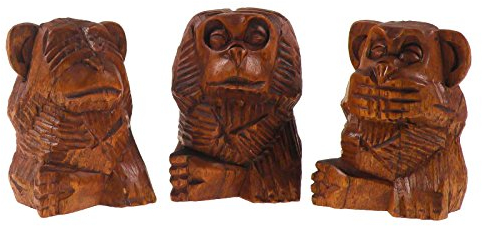 maDDma 3 Weise Affen, Nichts hören, sehen, Sagen, Soar-Holz, ca. 10 cm handeschnitzt
