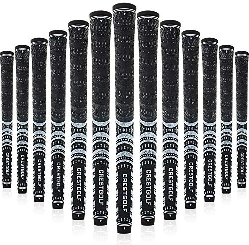 CRESTGOLF Aktualisierte Multi-Compound-Golfgriffe für Golfschläger, Set mit 13 Stück, rutschfest, ökologische Baumwollgarn-Technologie, mittlere oder Standardgröße für Sie (mittlere Größe, schwarz)