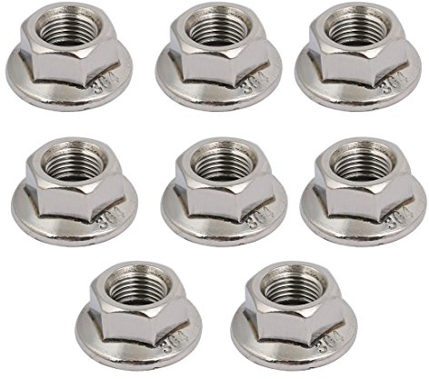 sourcing map 8 Stück. M10x1.25mm Pitch Flanschmuttern Metrisch Feingewinde 304 Edelstahl Sechskantflanschmutter