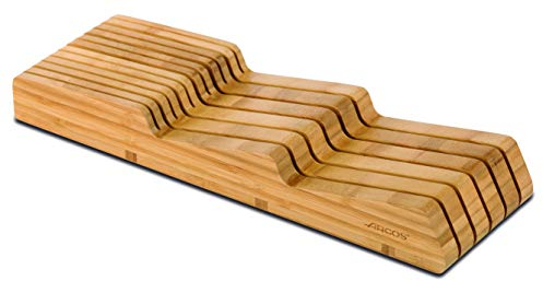 Arcos Taco Organizador de Cuchillos para Cajón, Bambú, Apto para Cajones de hasta 25 cm, Tamaño 39x432x139 mm, Almacenamiento Seguro y Elegante, Color Marrón