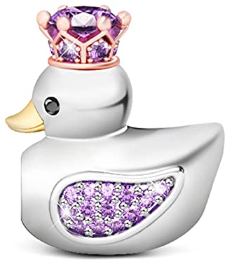 GNOCE Tier Charm Anhänger 925 Sterling Silber Bead Charms mit Zirkonia Charm Schmuck für alle Armbänder Halsketten Geschenke Bijouterie für Tierliebhaber Damen Mädchen Baby (Ente)