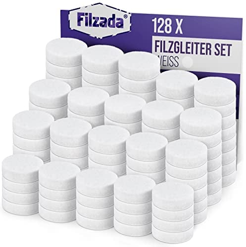 Filzada® 128x Filzgleiter Selbstklebend - Ø 20 mm (rund) - Weiß - Profi Möbelgleiter Filz Mit Idealer Klebkraft