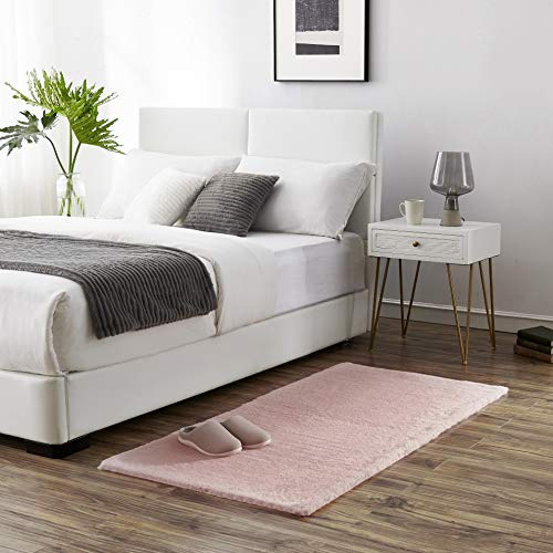 Teppich Wölkchen Fellteppich Kunstfell Teppich Waschbar, Hasenfell Imitat, Kaninchenfell, Kurzfell - Flauschiger Teppich Wohnzimmer, Bettvorleger Schlafzimmer, Teppich Fell - Rosa - 80x150cm