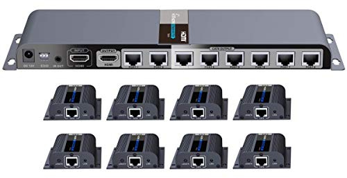 PremiumCord HDMI Splitter 1-8 + 8x Extender CAT6/6a/7, Metallgehäuse, LED Status, Kompatibel mit Full HD 1080p @ 60Hz, 3D, HDCP, schwarz