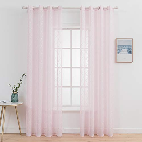 MIULEE Gardinen Vorhang Wohnzimmer 2er Set mit Ösen Transparente Vorhänge Stores gardinen mit kräuselband Stickerei Ösenschal Fensterschal Dekoschal für Schlafzimmer 260 x 140cm (H x B) Rosa