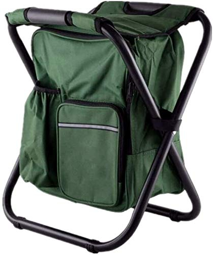 TentHome Faltbarer Campingstuhl-Rucksack mit Kühler 3 in 1 Rucksackstuhl Klappstuhl Klapphocker mit Kühltasche tragbarer Hocker für Angeln Camping Wandern Jagd Trekking Picknick BBQ Grillen, Grün