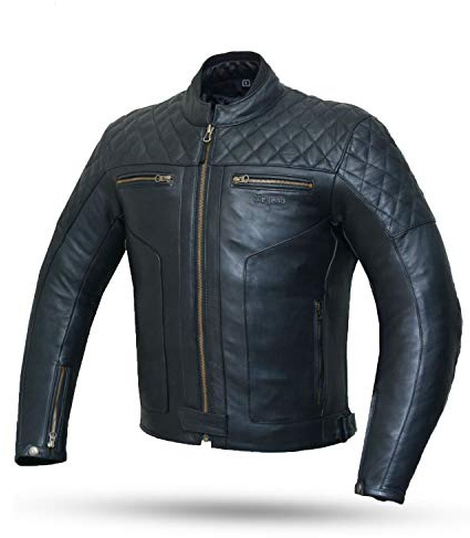 DEGEND Classic Man | Chaqueta Moto Hombre de Piel con Chaleco Polar Desmontable + Protectores Removibles| Homologada (EN 17092)