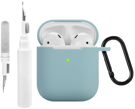 Teyomi Hülle kompatibel mit AirPods 2 mit Karabinerhaken, Schutzhülle kompatibel mit Apple Airpods 2 mit Reinigungsset, Silikonhülle kompatibel mit Airpods 1 2 Case (Hellblau)