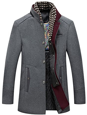 APTRO Mens Jacket Winter Wool Coats Warm Casual Overcoat Outwear Business Trench Jacket with Scarf 2104 Grey XL