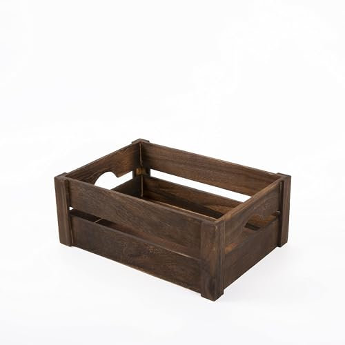 Brown Wooden crate with Handles for Home Storage and Office Collection and Window Retail Display Gift Hamper (Large)