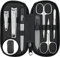 marQus Maniküre Set Damen und Herren Solingen Made in Germany 7 Teile mit patenierter Glasfeile für Hand- und Fußpflege - Kunstleder Etui mit Karbonlook